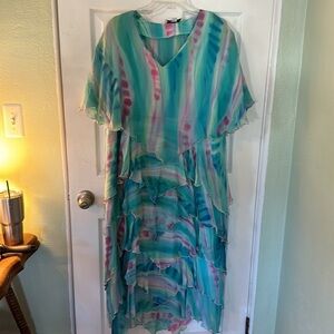 Vintage 90s Yolanda Lorente Hand Painted Dress             100% Silk